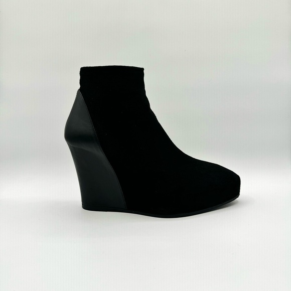 ANN DEMEULEMEESTER BLACK LEATHER BOOTS ANKLE BLACK WEDGE BOOT PLATFORM BOOT 38.5 - Picture 3 of 17